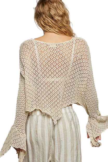 Raw Edge Open Sleeve High-Low Cotton Knit Top CREAM / One Size The Nichole Collection - Official Site