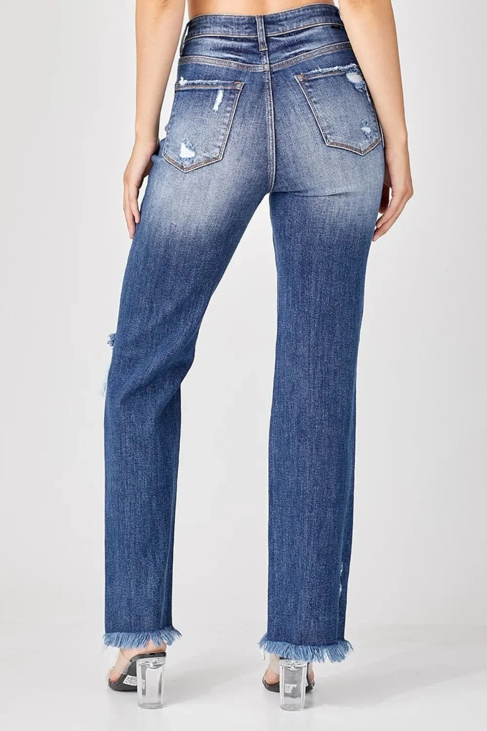 Raw Hem Distressed Straight Jeans Jeans The Nichole Collection
