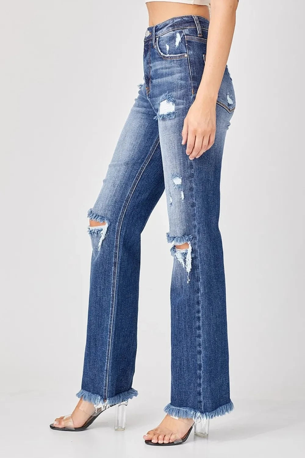 Raw Hem Distressed Straight Jeans Jeans The Nichole Collection