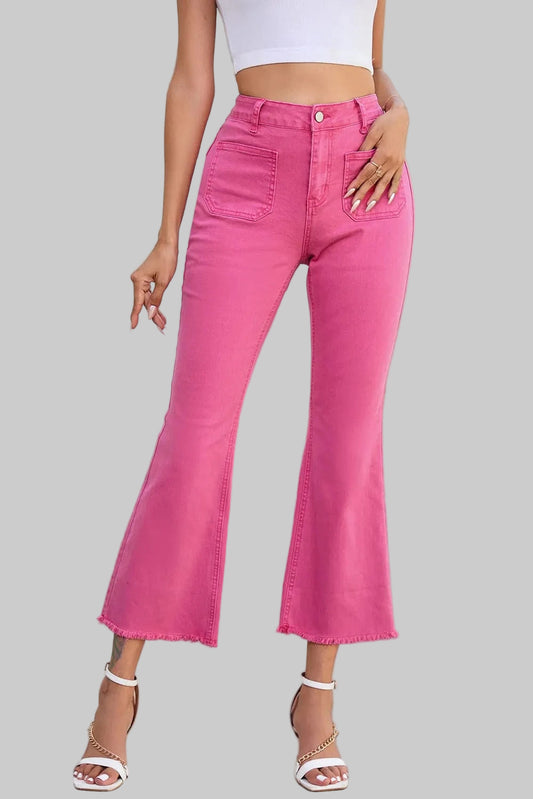 Raw Hem High Waist Bootcut Jeans Pink / 6 The Nichole Collection