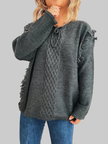 Raw Hem Lace Up Front Sweater Sweaters The Nichole Collection