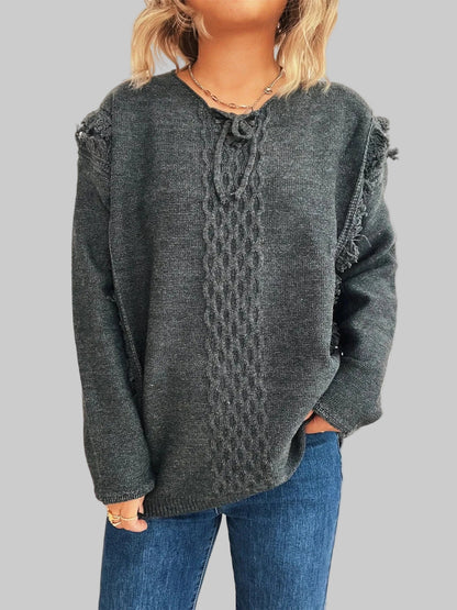 Raw Hem Lace Up Front Sweater Sweaters The Nichole Collection