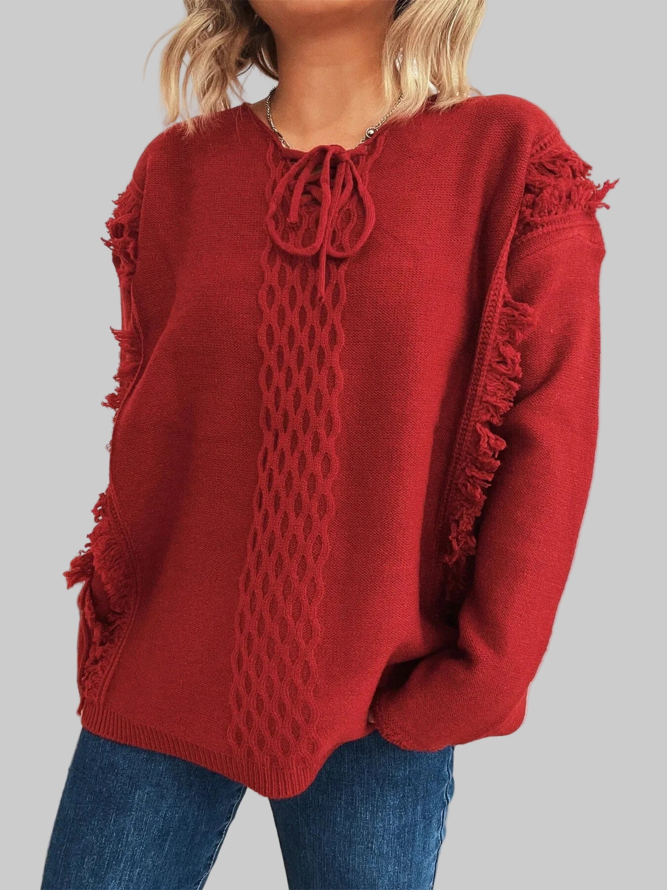 Raw Hem Lace Up Front Sweater Sweaters The Nichole Collection