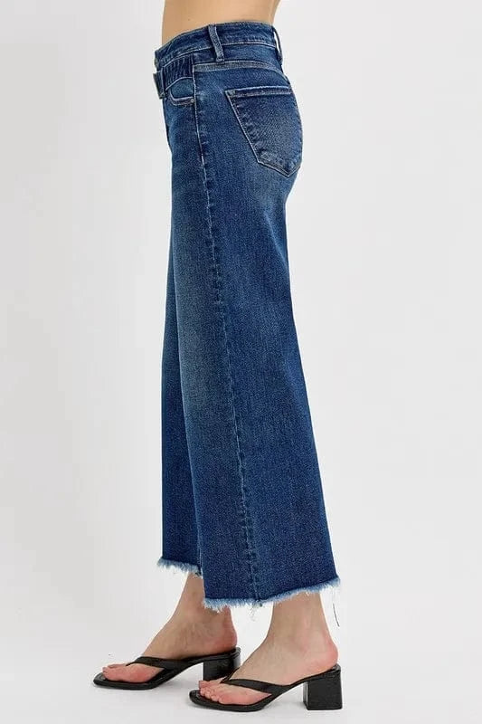 Raw Hem Wide Leg Attached Buckle Jeans The Nichole Collection