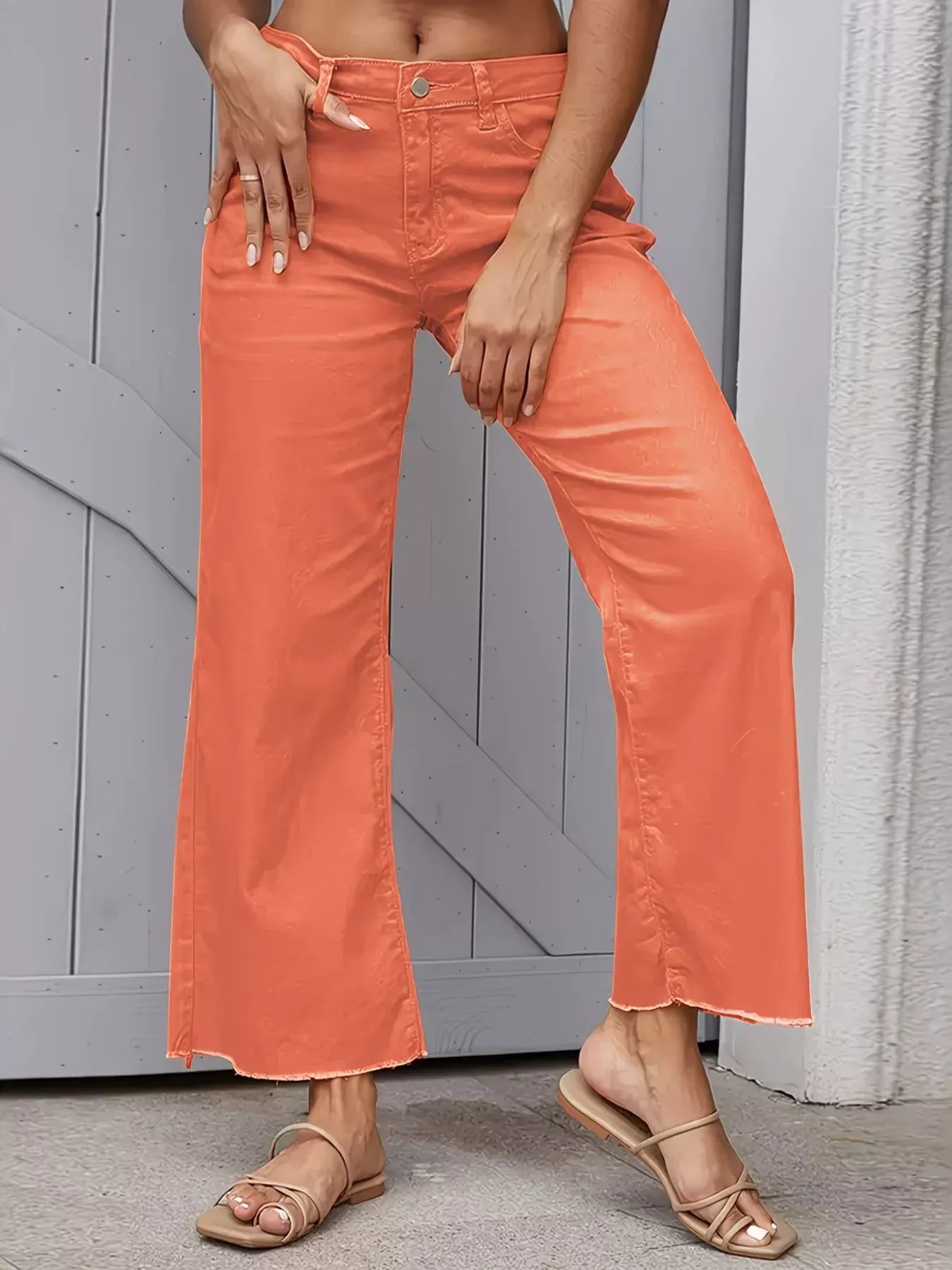 Raw Hem Wide Leg Jeans Orange / S The Nichole Collection - Official Site