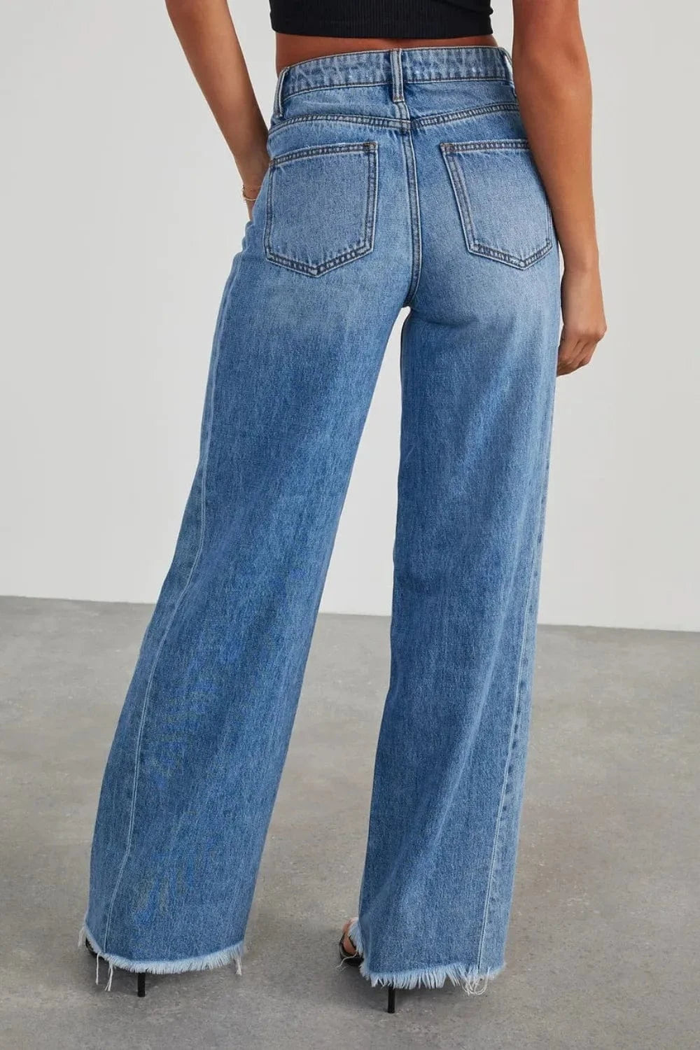 Raw Hem Wide Leg Jeans with Pockets Jeans The Nichole Collection