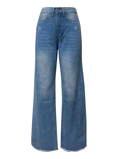 Raw Hem Wide Leg Jeans with Pockets Jeans The Nichole Collection