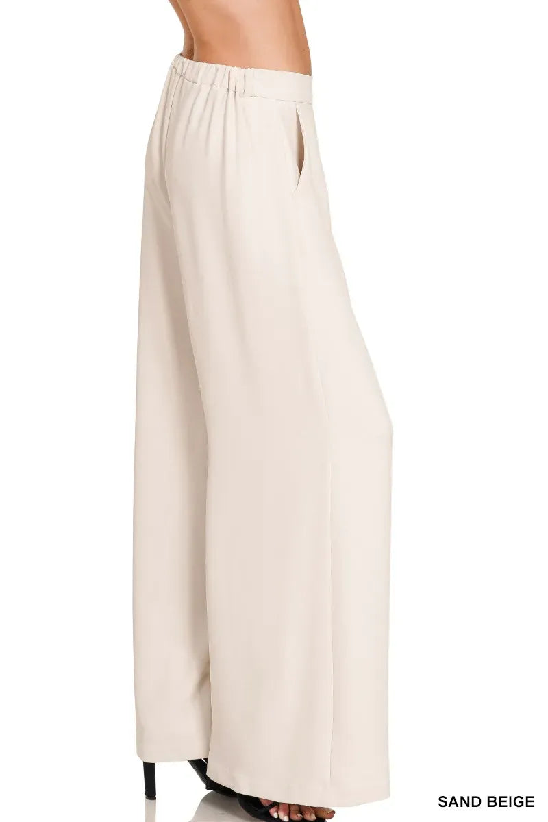 Relaxed Fit Elastic Waisted Wide Leg Pants Pants The Nichole Collection