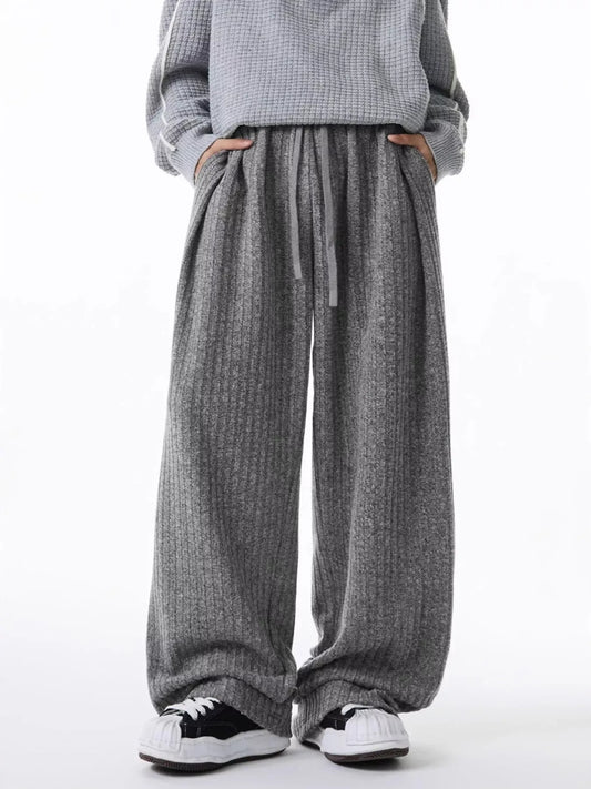 Relaxed Fit Ribbed Knit Pants Dark Gray / M The Nichole Collection