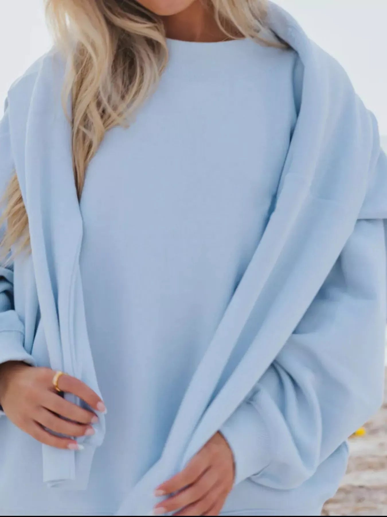 Relaxed Fit Round Neck Sweatshirt and Shorts Set The Nichole Collection