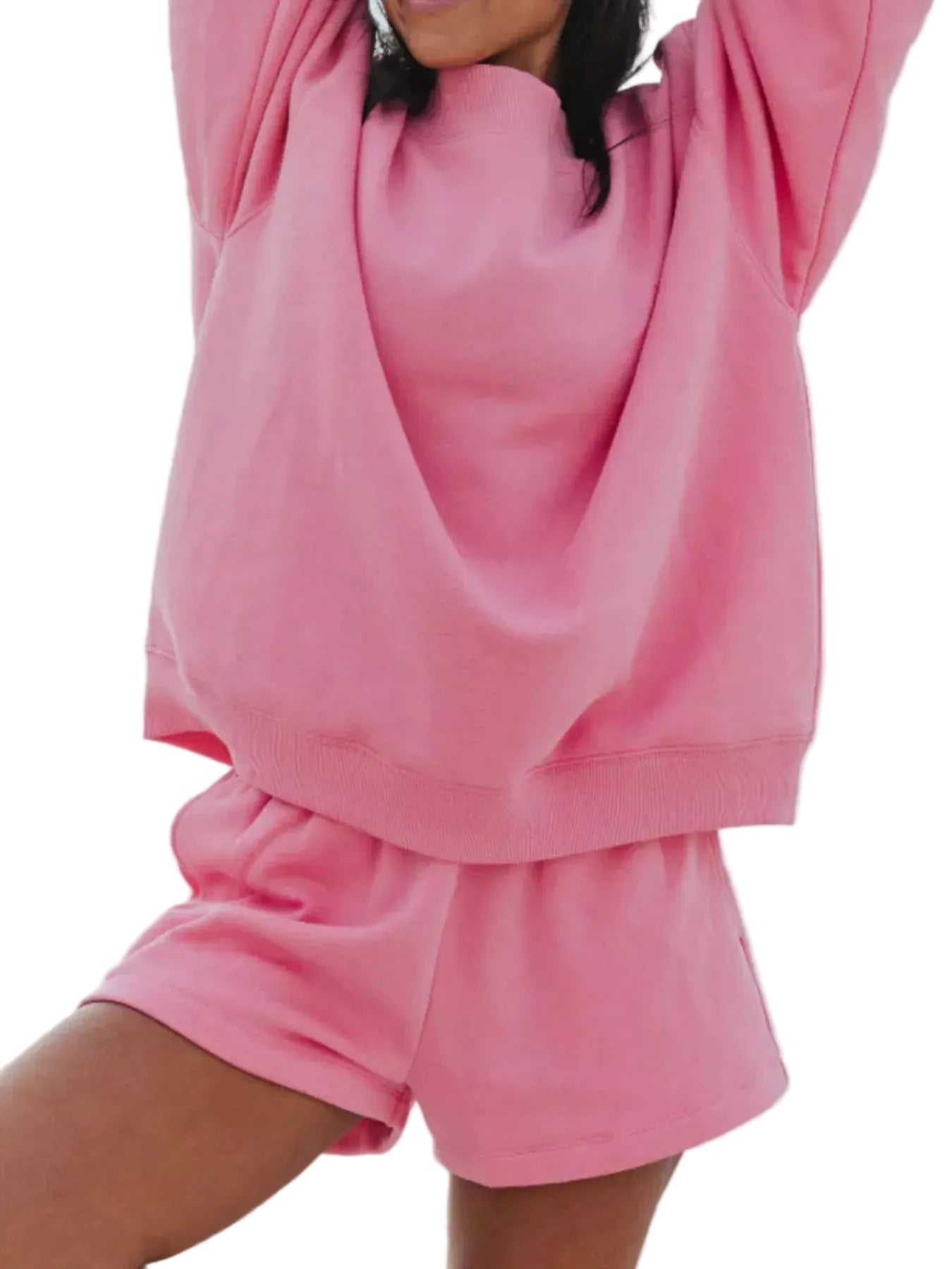 Relaxed Fit Round Neck Sweatshirt and Shorts Set The Nichole Collection