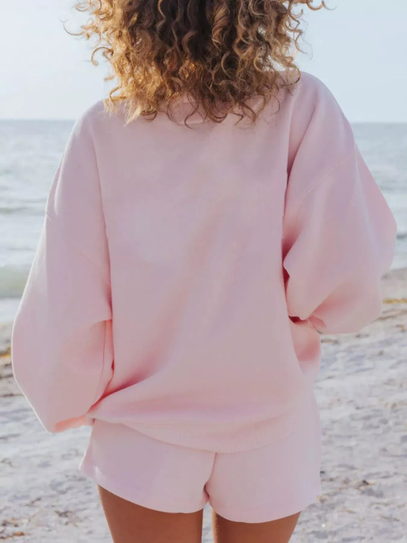 Relaxed Fit Round Neck Sweatshirt and Shorts Set The Nichole Collection