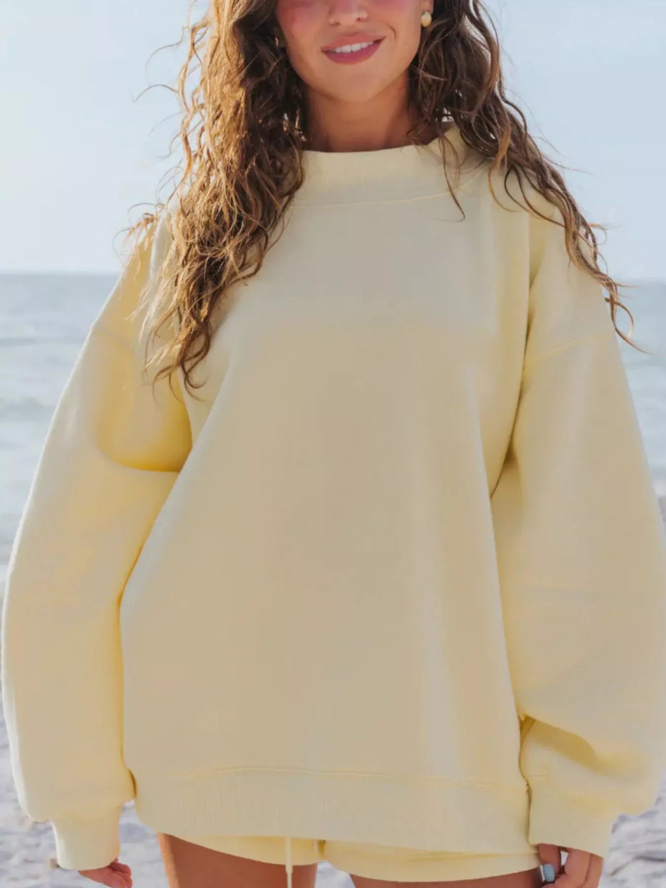 Relaxed Fit Round Neck Sweatshirt and Shorts Set The Nichole Collection