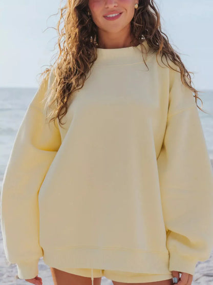 Relaxed Fit Round Neck Sweatshirt and Shorts Set The Nichole Collection