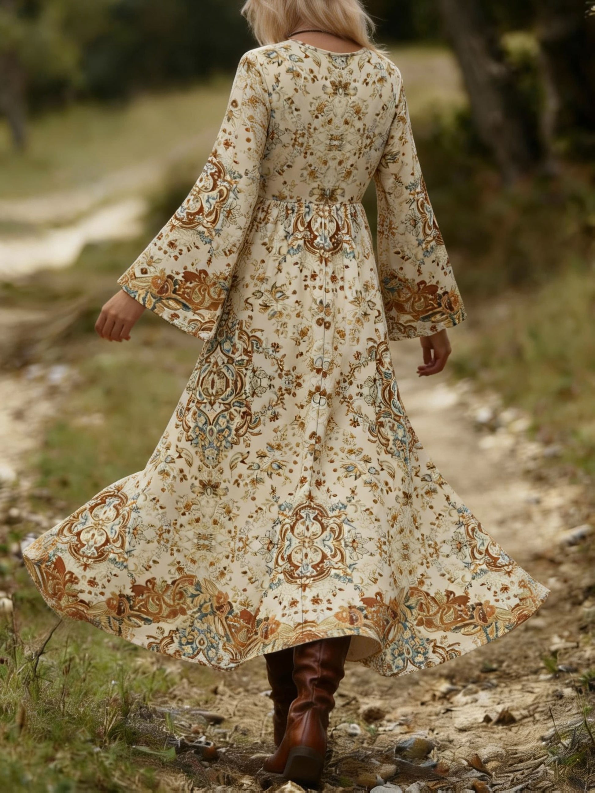 Retro Bohemian Sequined Lace V-Neck Peplum Dress Maxi Dresses The Nichole Collection - Official Site