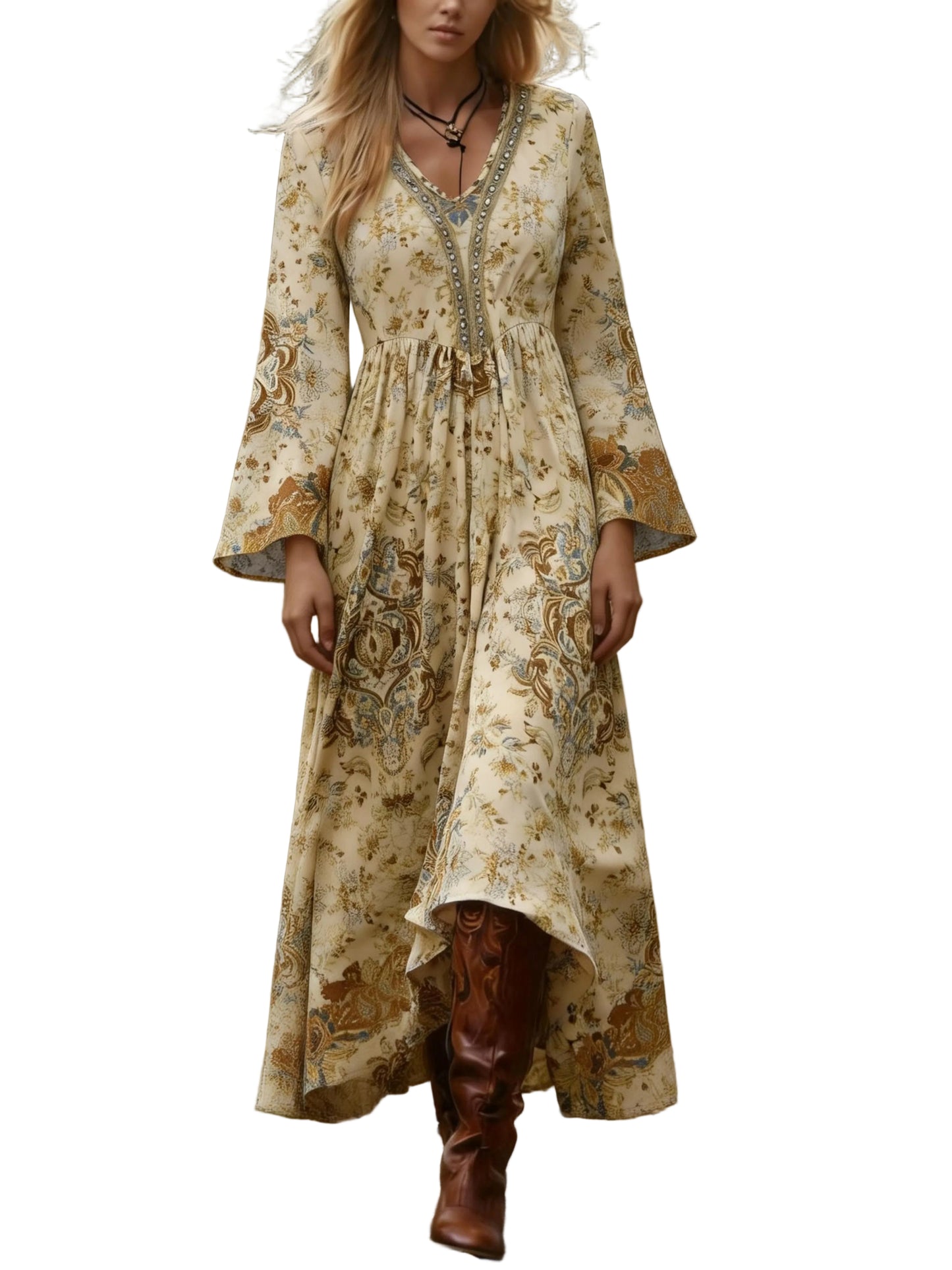 Retro Bohemian Sequined Lace V-Neck Peplum Dress Maxi Dresses The Nichole Collection - Official Site