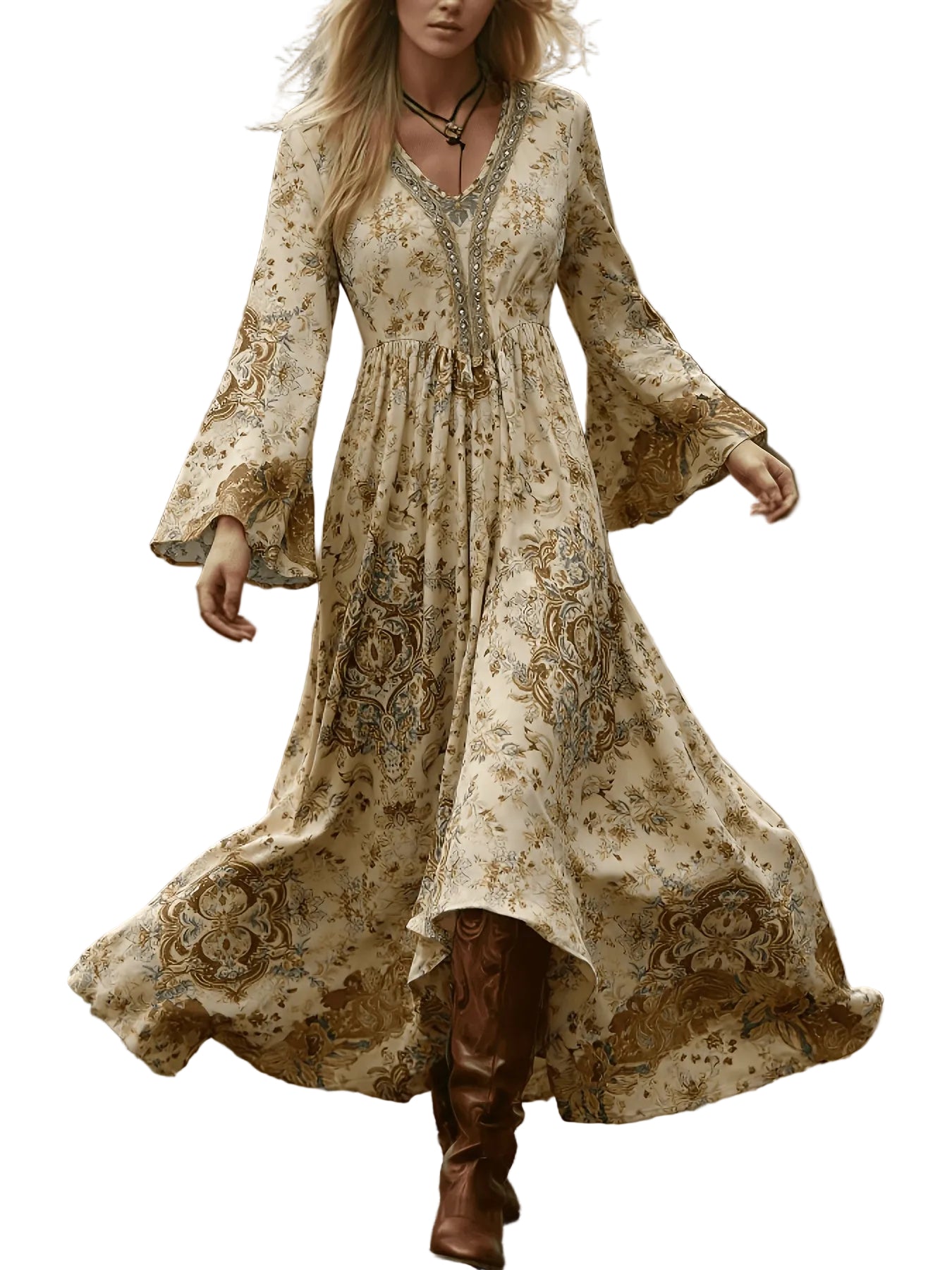 Retro Bohemian Sequined Lace V-Neck Peplum Dress S Maxi Dresses The Nichole Collection - Official Site