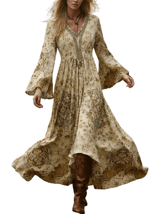 Retro Bohemian Sequined Lace V-Neck Peplum Dress S Maxi Dresses The Nichole Collection - Official Site