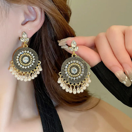 Rhinestone Alloy Bead Dangle Earrings White / One Size The Nichole Collection - Official Site