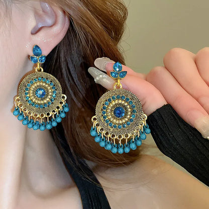 Rhinestone Alloy Bead Dangle Earrings Cerulean / One Size The Nichole Collection - Official Site