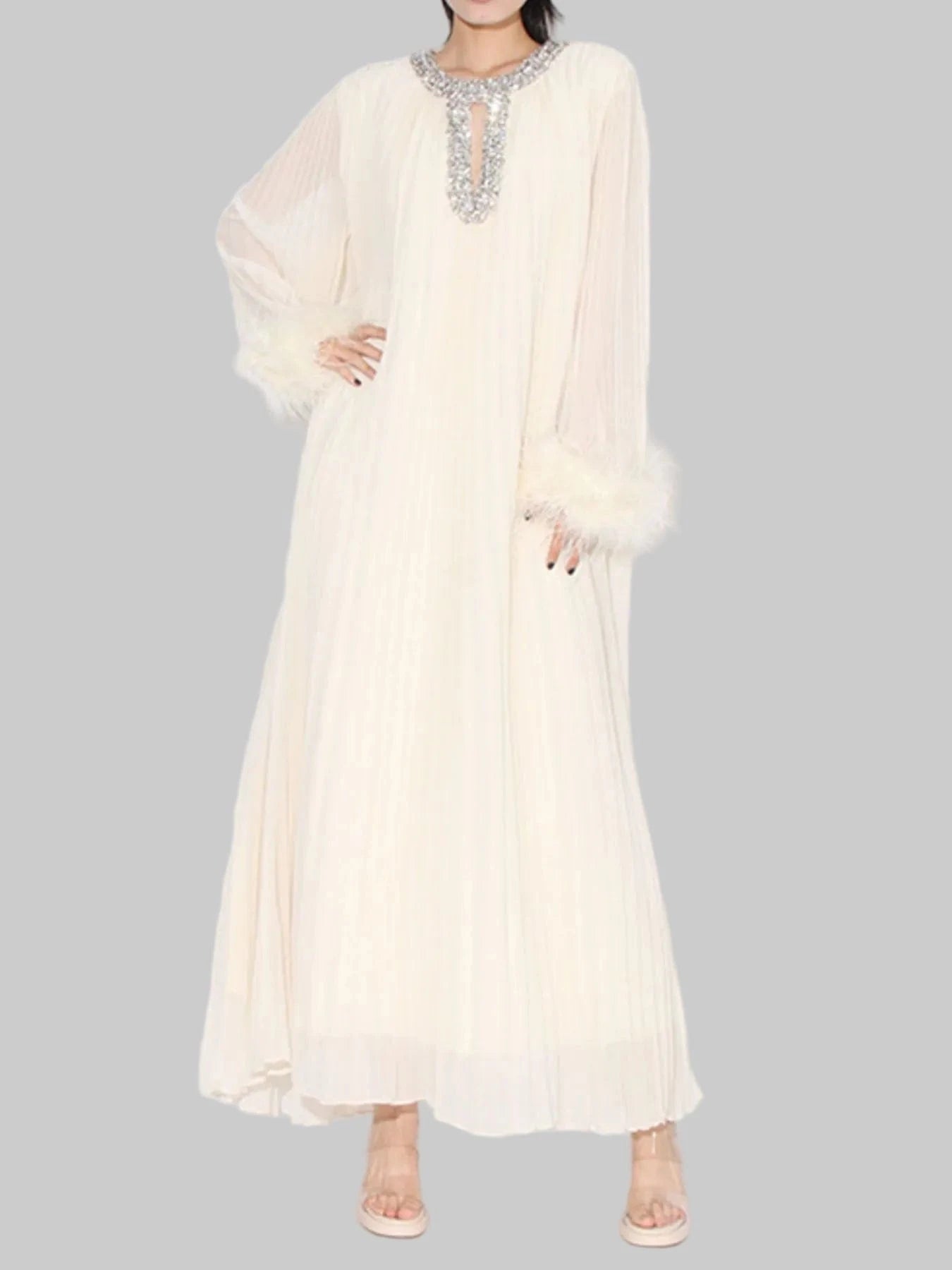Rhinestone Long Sleeve Maxi Dress Dresses Apricot / S The Nichole Collection