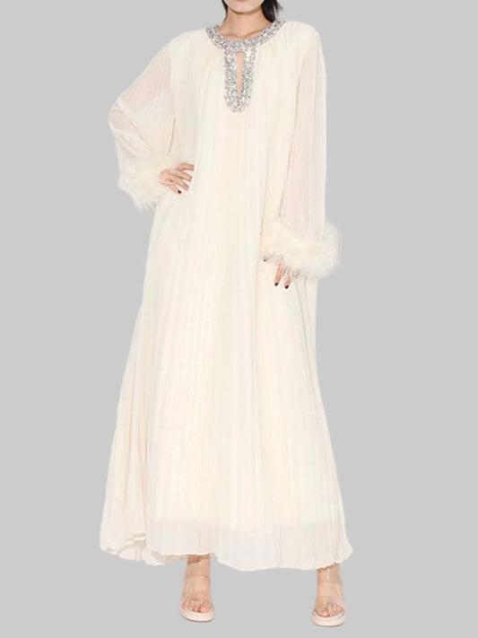 Rhinestone Long Sleeve Maxi Dress Dresses Apricot / S The Nichole Collection