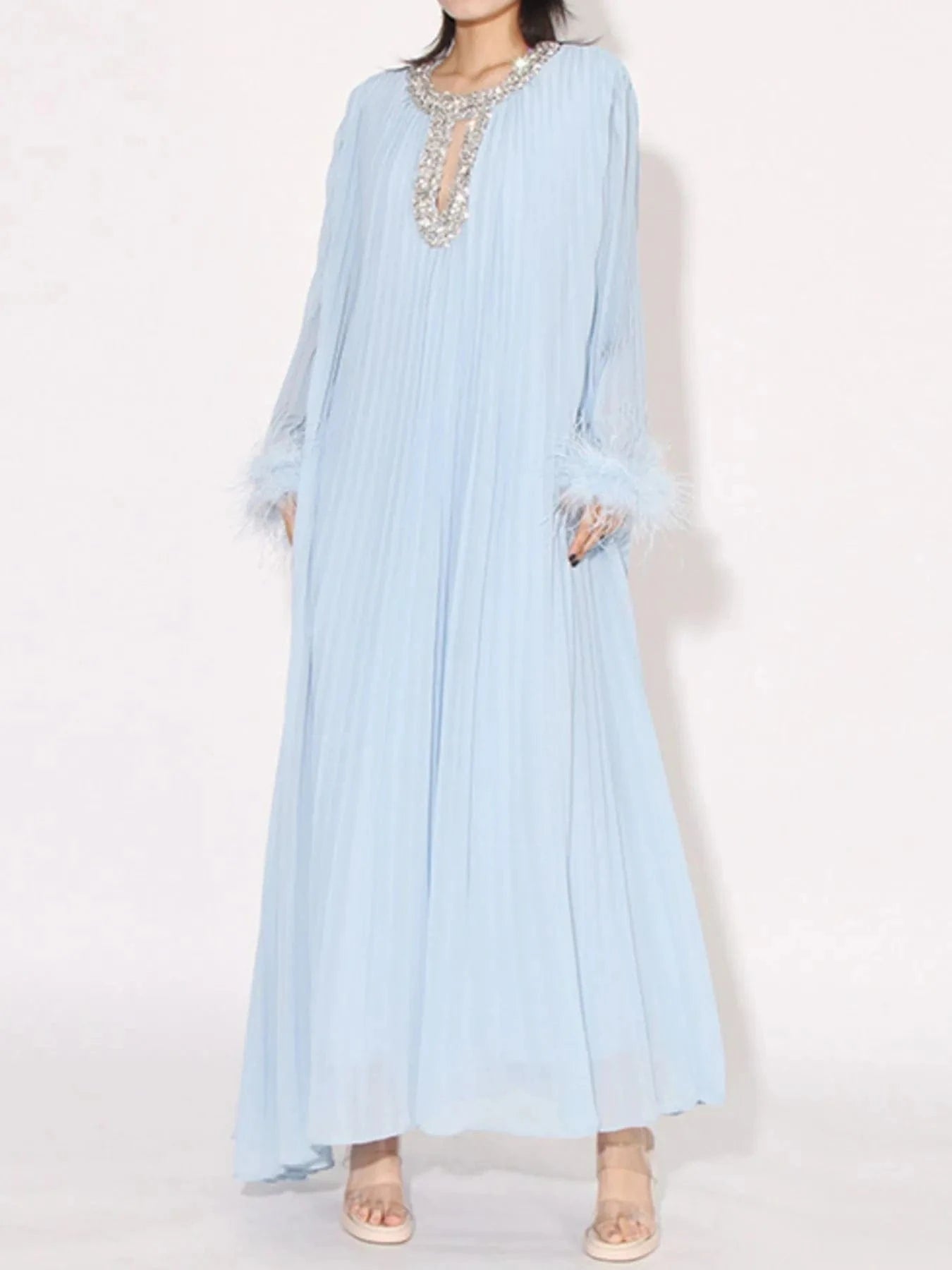 Rhinestone Long Sleeve Maxi Dress Dresses Blue / S The Nichole Collection