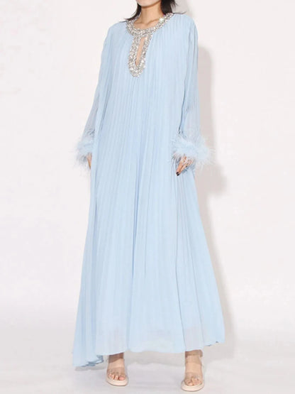 Rhinestone Long Sleeve Maxi Dress Dresses Blue / S The Nichole Collection
