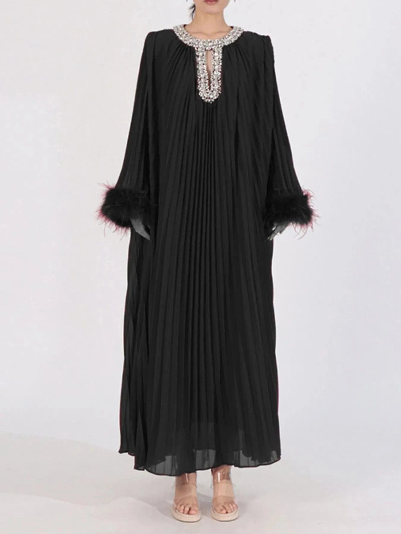 Rhinestone Long Sleeve Maxi Dress Dresses Black / S The Nichole Collection