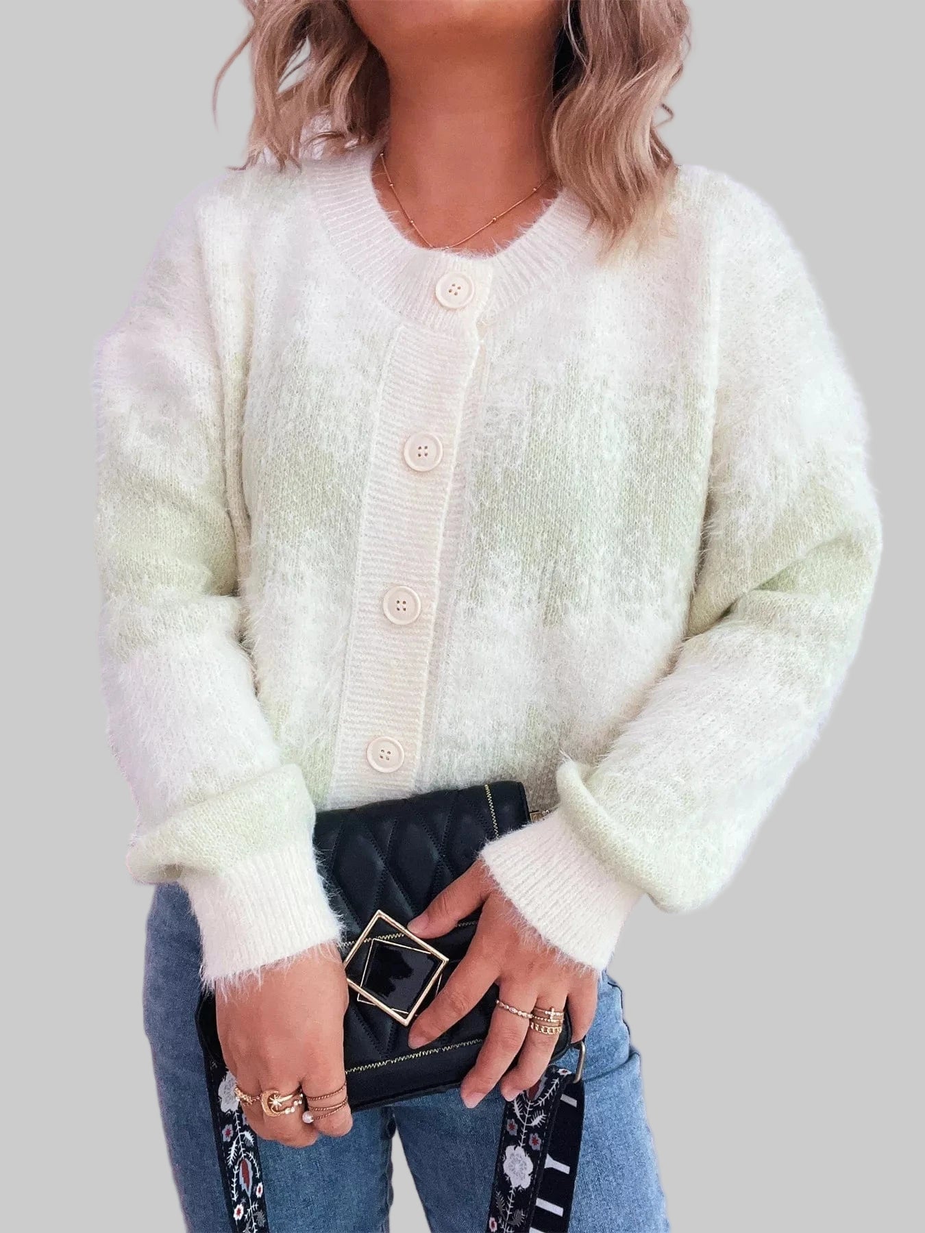 Ribbed Hem Button-Up Cardigan Cardigan Green / One Size The Nichole Collection