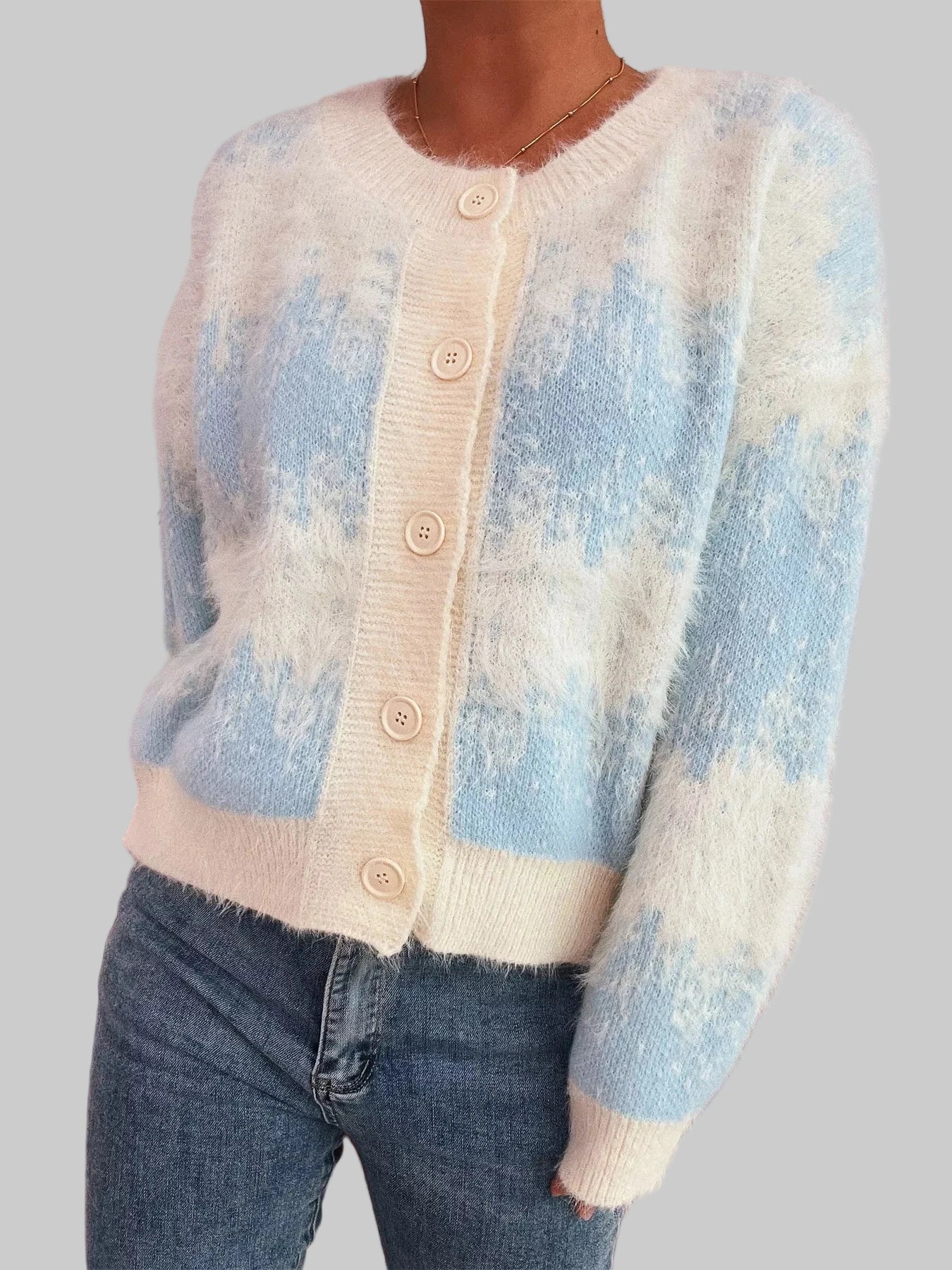 Ribbed Hem Button-Up Cardigan Cardigan Blue / One Size The Nichole Collection