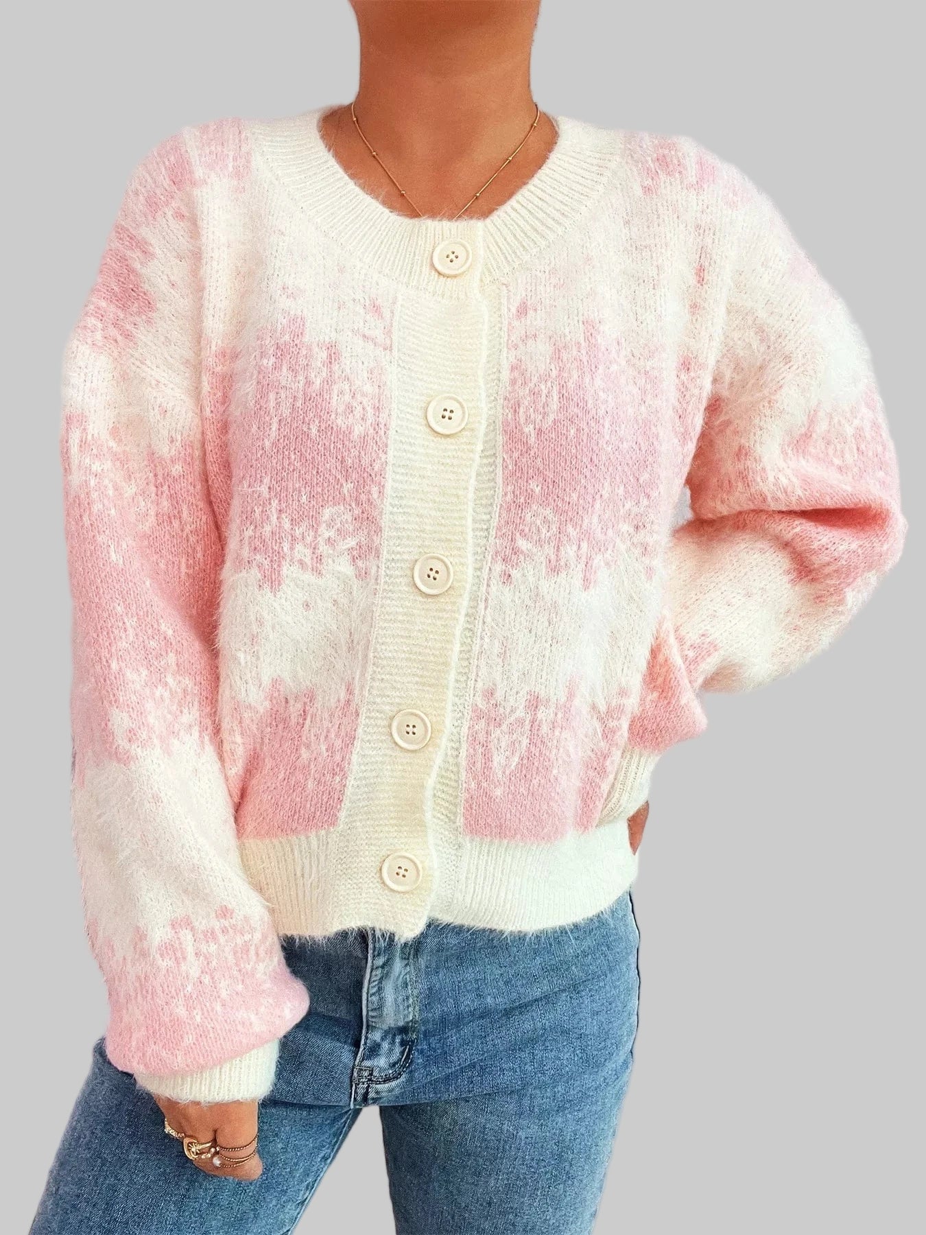Ribbed Hem Button-Up Cardigan Cardigan Pink / One Size The Nichole Collection