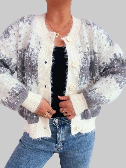 Ribbed Hem Button-Up Cardigan Cardigan Gray / One Size The Nichole Collection