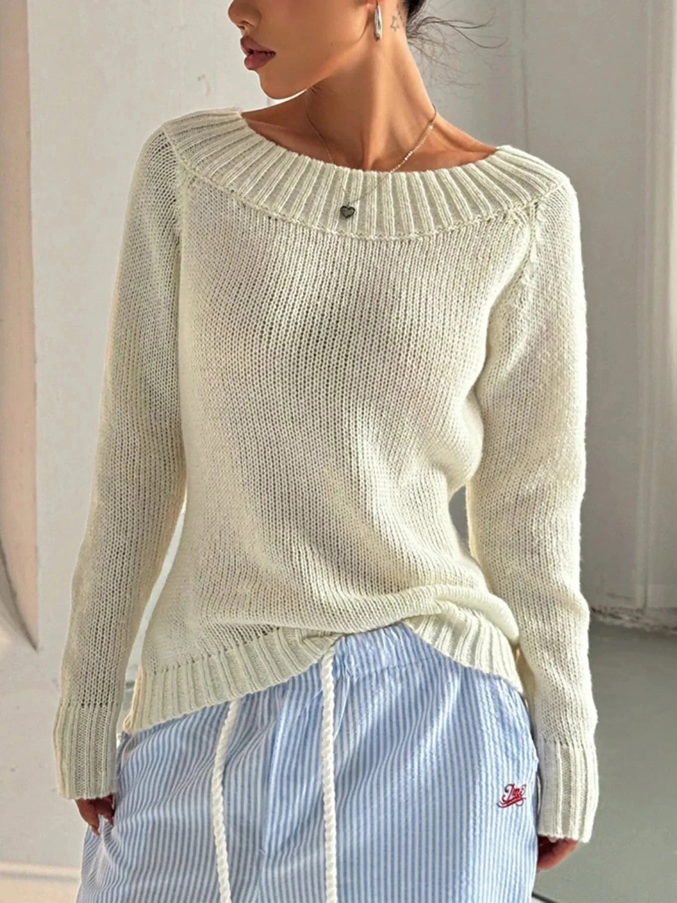 Ribbed Knit Boat Neck Sweater Sweaters The Nichole Collection