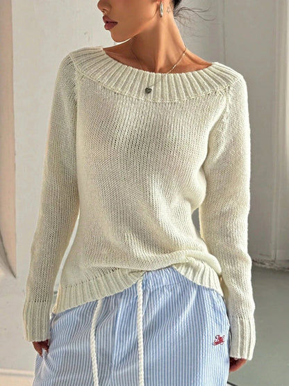 Ribbed Knit Boat Neck Sweater Sweaters The Nichole Collection