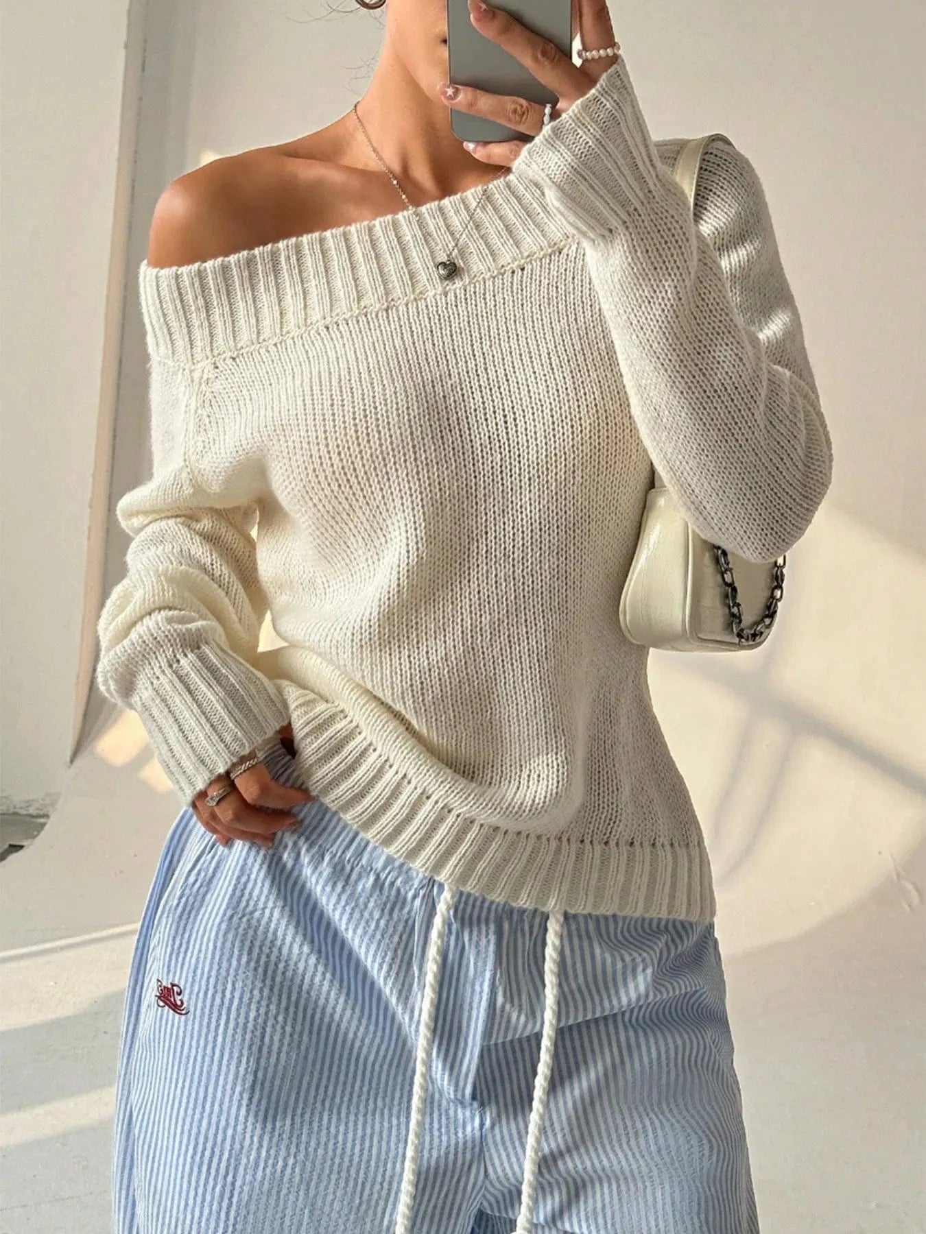 Ribbed Knit Boat Neck Sweater Sweaters The Nichole Collection