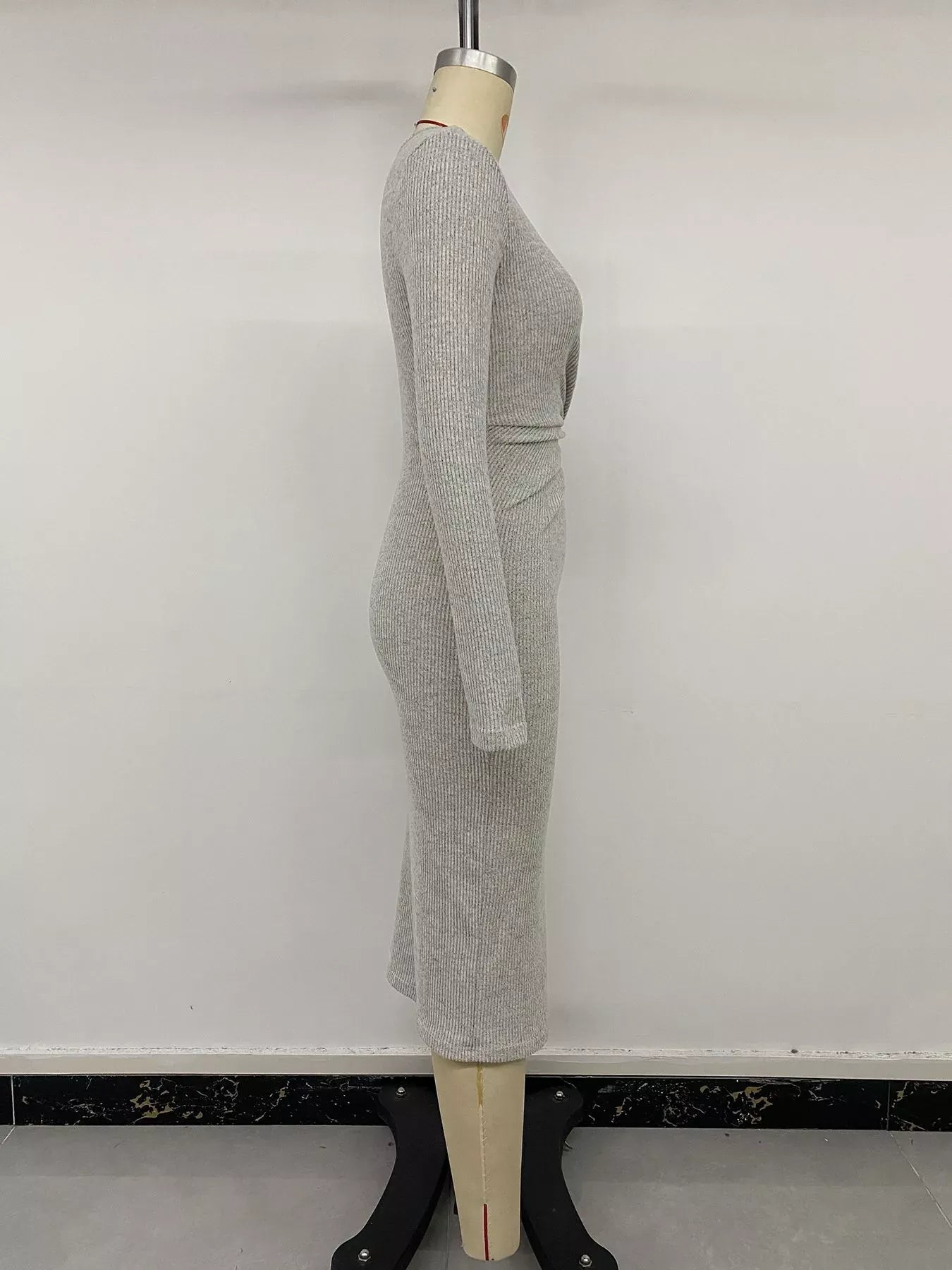 Ribbed Knit Twist Front Long Sleeve Midi Dress with Slit The Nichole Collection - Official Site