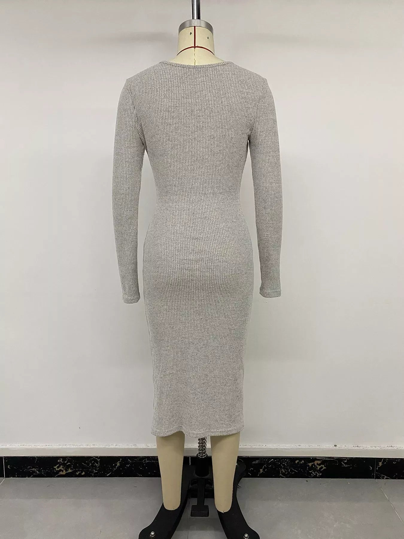 Ribbed Knit Twist Front Long Sleeve Midi Dress with Slit The Nichole Collection - Official Site