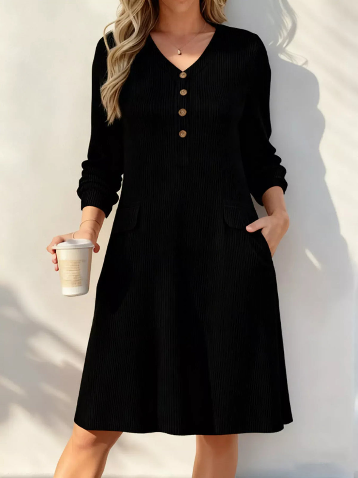 Ribbed Knit V-Neck Dress The Nichole Collection - Official Site