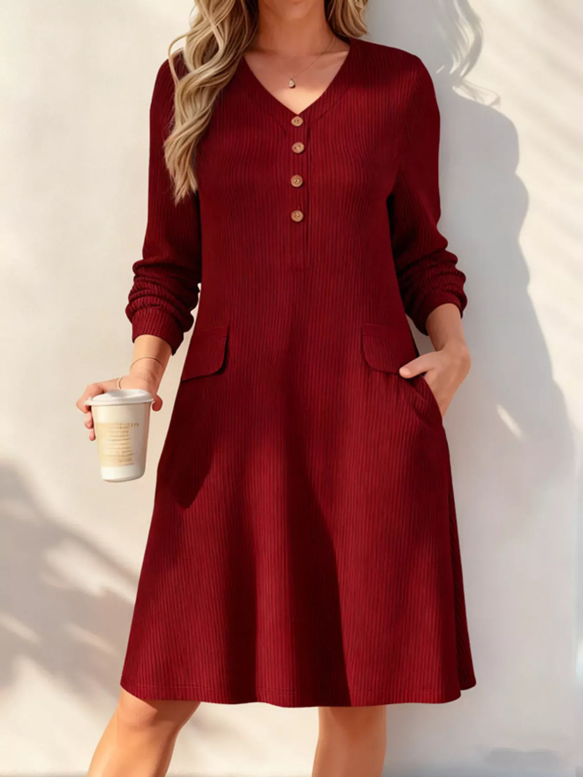 Ribbed Knit V-Neck Dress The Nichole Collection - Official Site