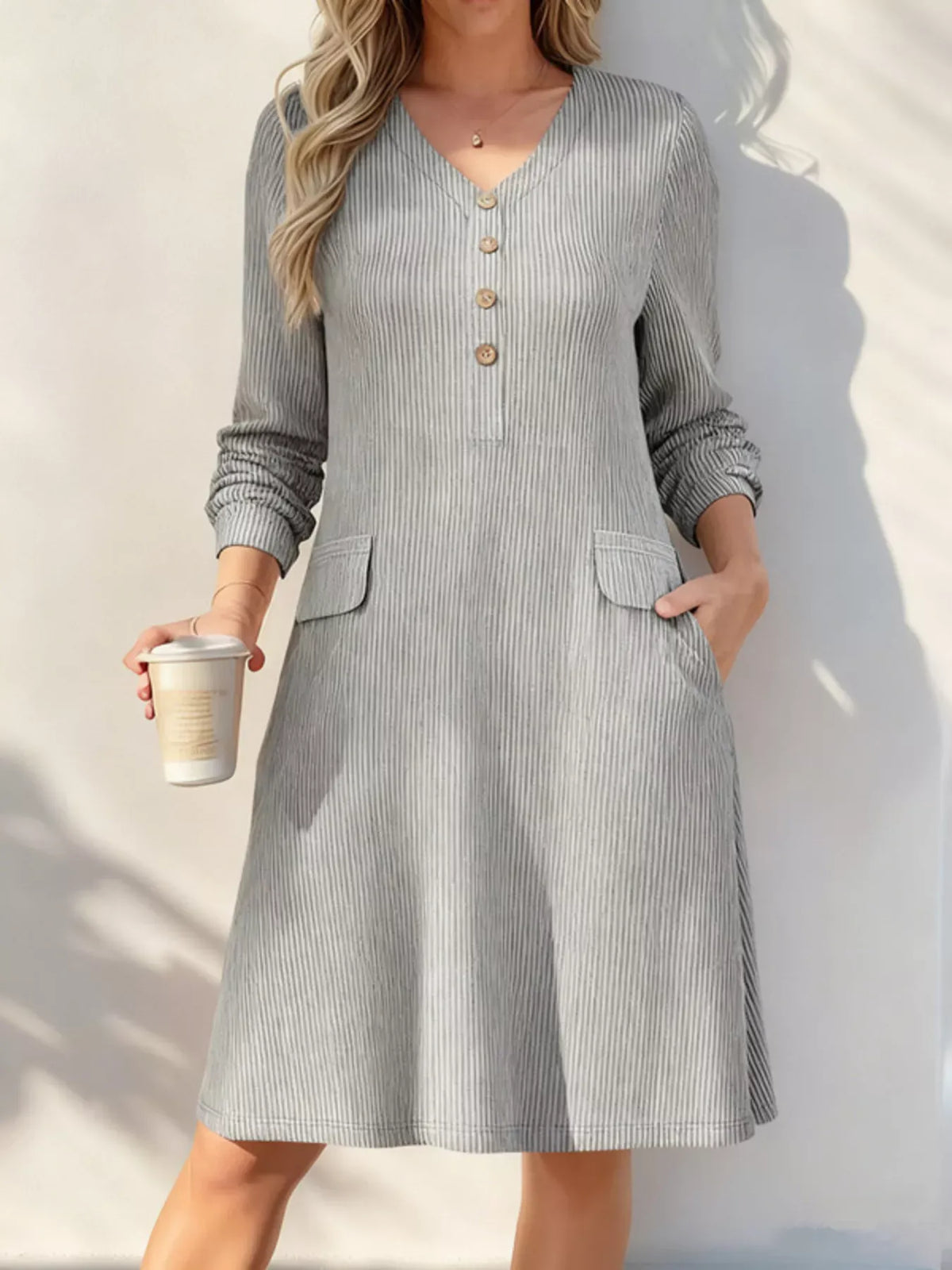 Ribbed Knit V-Neck Dress The Nichole Collection - Official Site