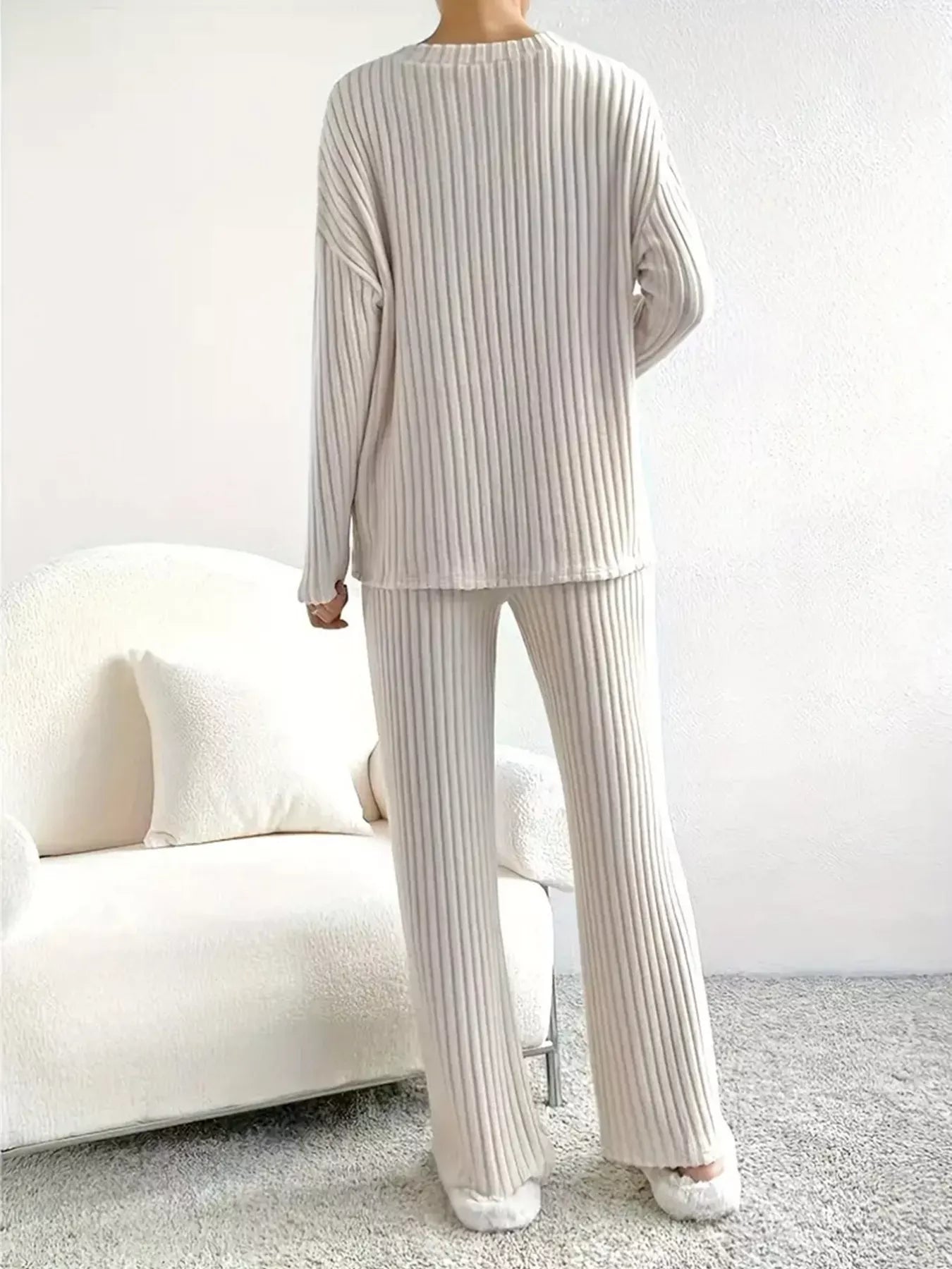 Ribbed Knit V-Neck Top and Pants Set The Nichole Collection - Official Site