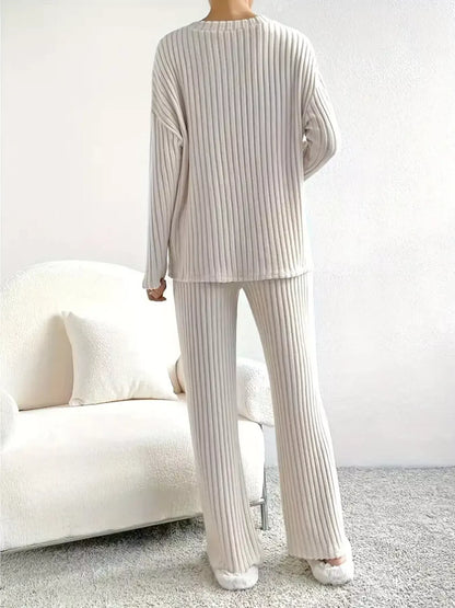 Ribbed Knit V-Neck Top and Pants Set The Nichole Collection - Official Site