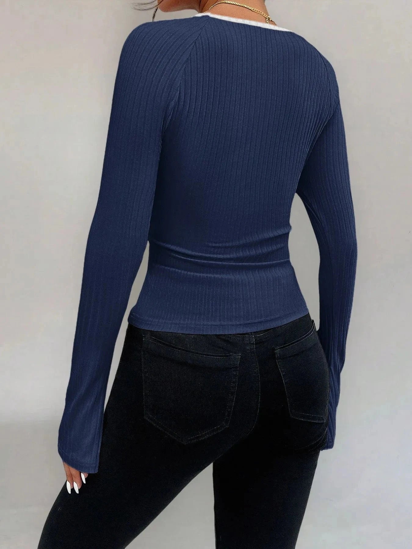 Ribbed Long Sleeve Fitted T-Shirt The Nichole Collection