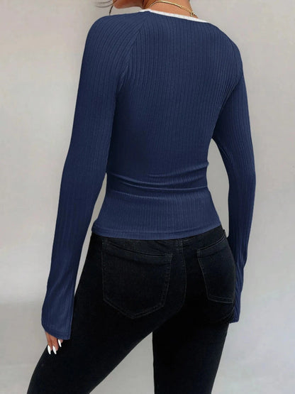 Ribbed Long Sleeve Fitted T-Shirt The Nichole Collection