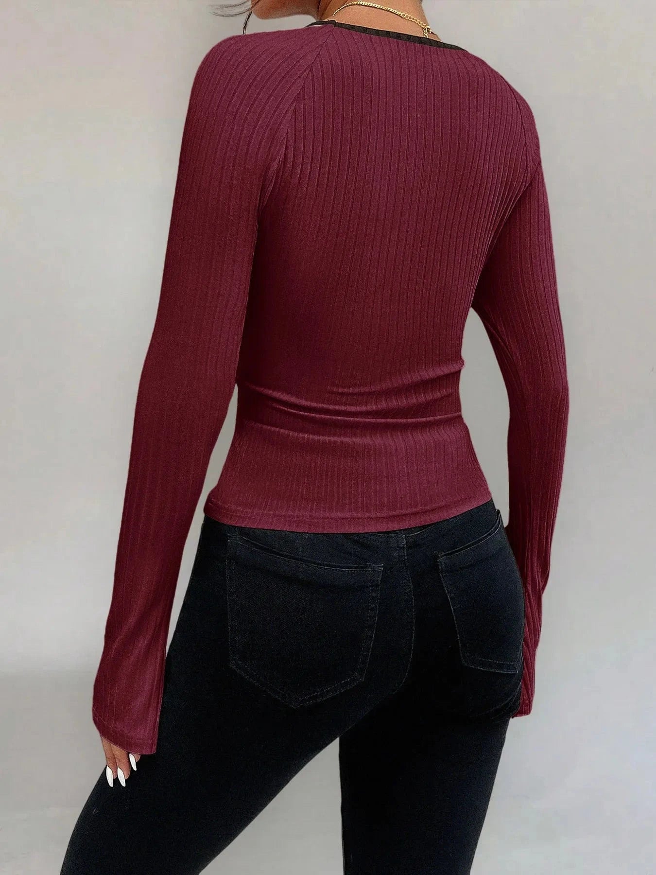 Ribbed Long Sleeve Fitted T-Shirt The Nichole Collection