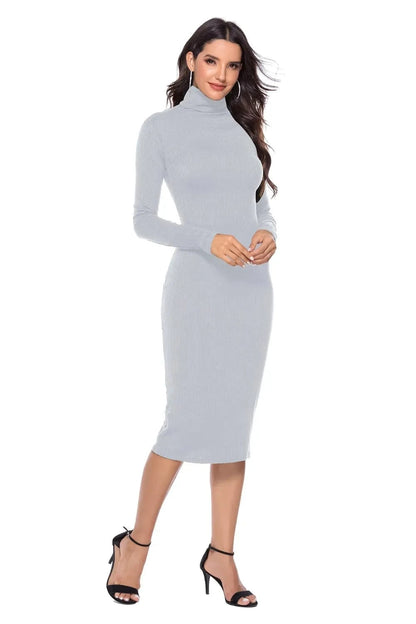 Ribbed Turtleneck Long Sleeve Dress Dresses The Nichole Collection