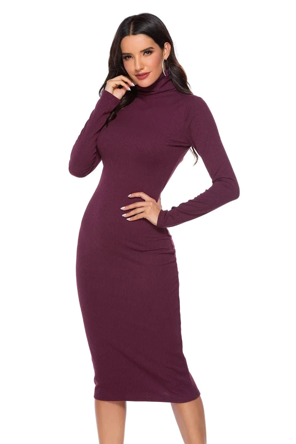 Ribbed Turtleneck Long Sleeve Dress Dresses The Nichole Collection
