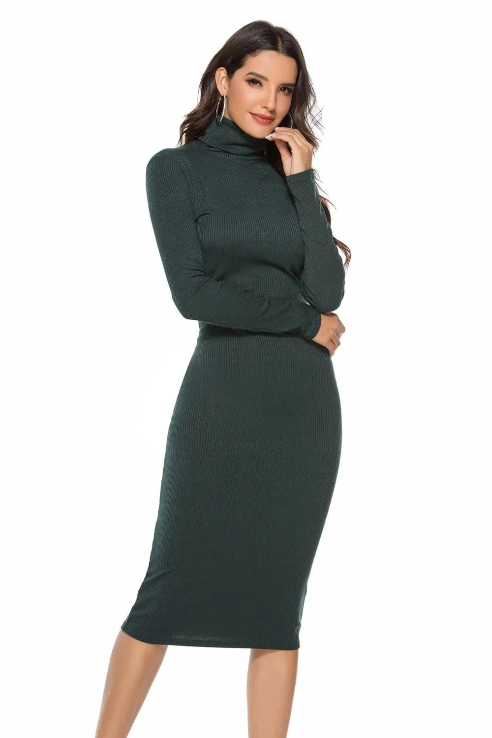 Ribbed Turtleneck Long Sleeve Dress Dresses The Nichole Collection