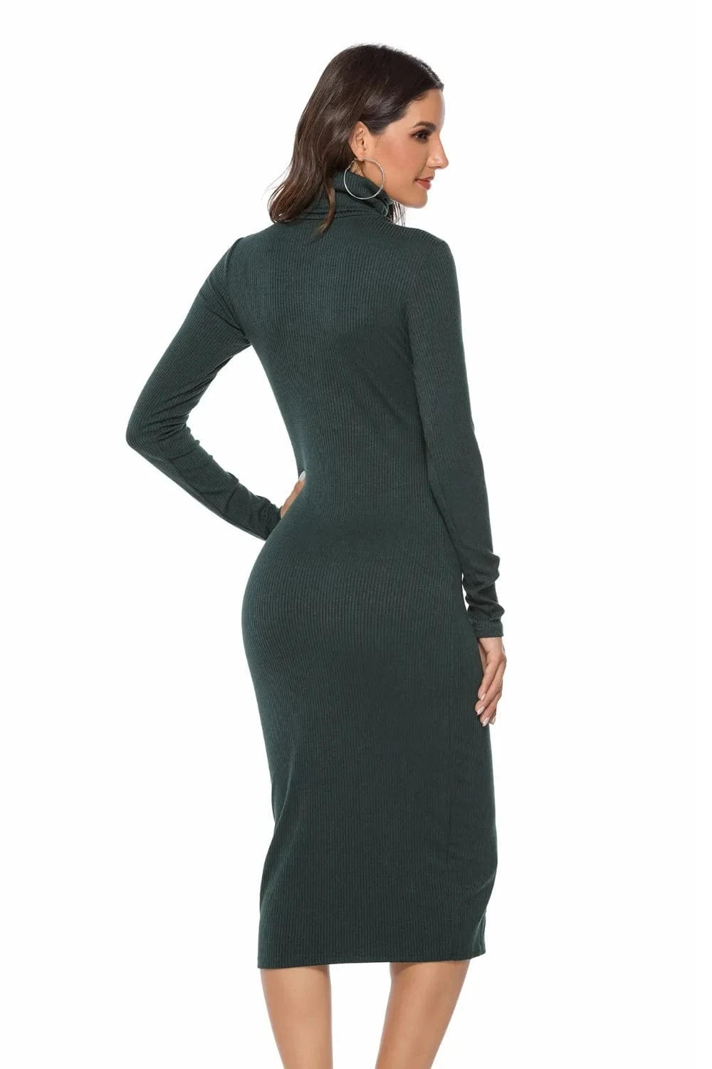 Ribbed Turtleneck Long Sleeve Dress Dresses The Nichole Collection